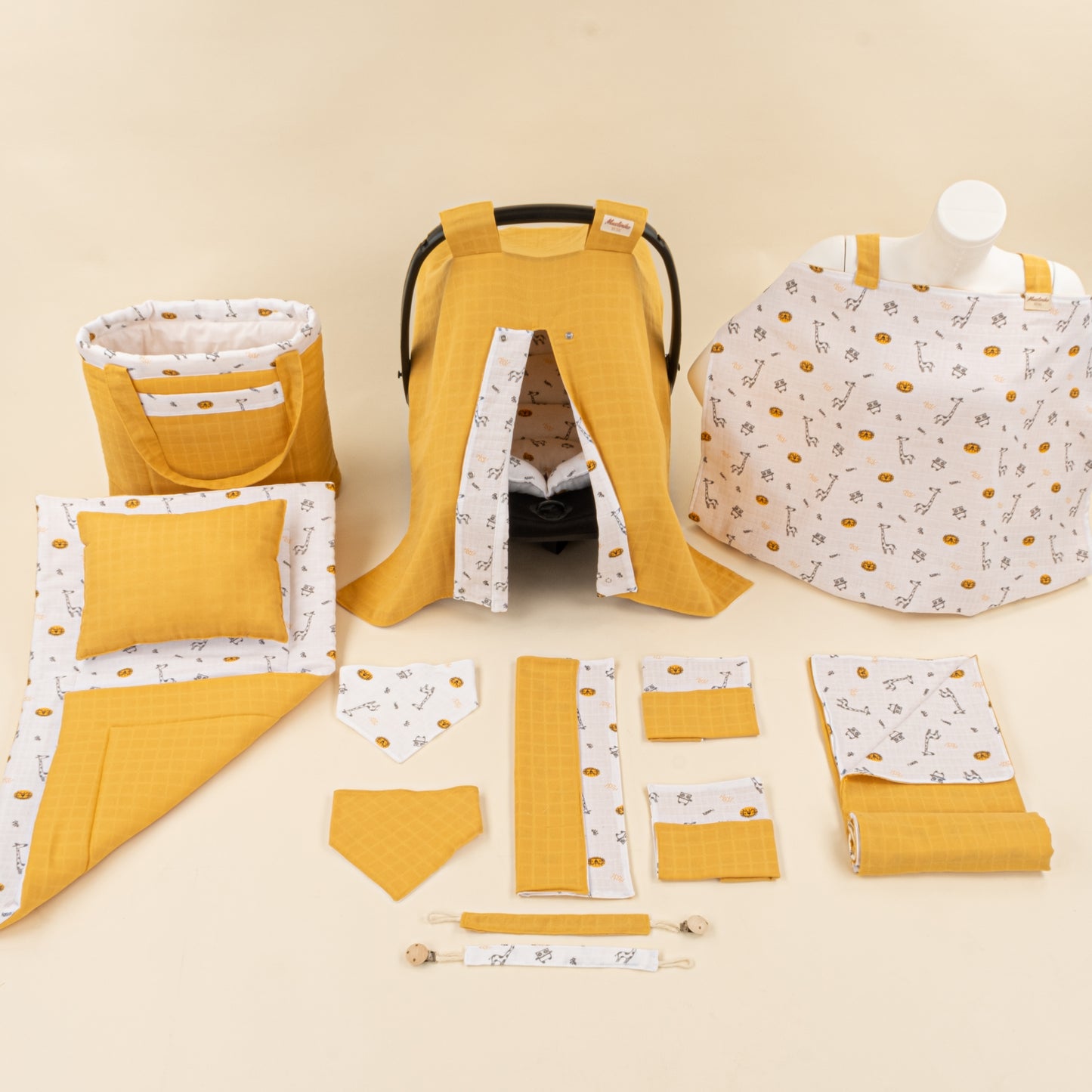 14 Parça Avantajlı Set - Çift Taraflı - Hardal Muslin - Zürafa