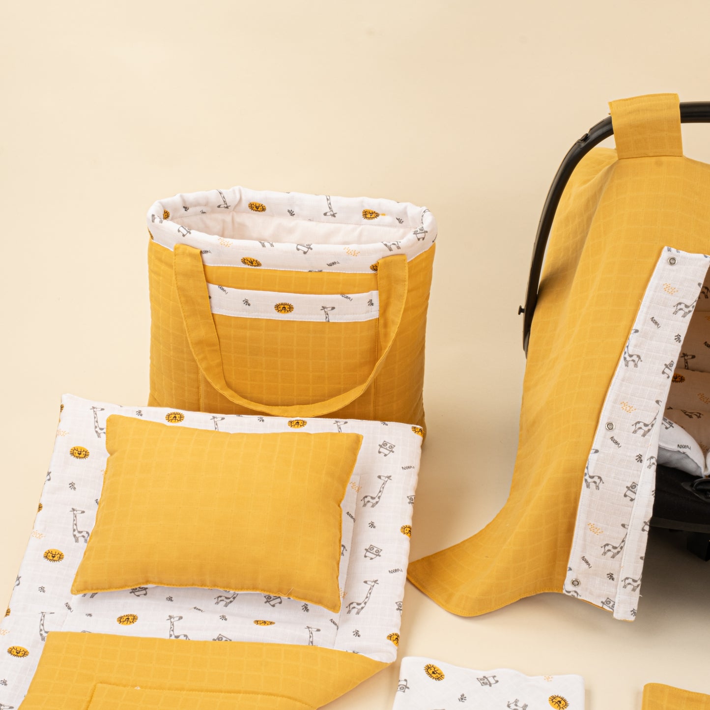 14 Parça Avantajlı Set - Çift Taraflı - Hardal Muslin - Zürafa