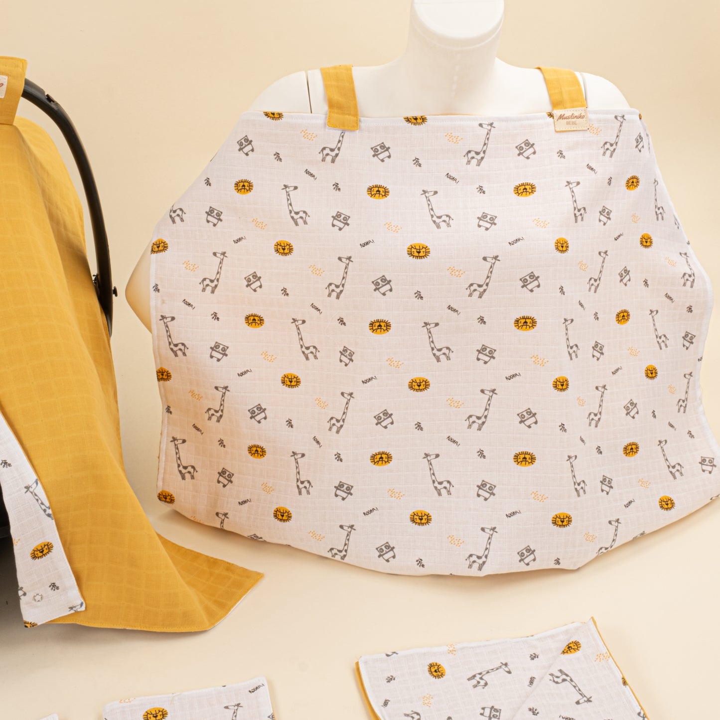 14 Parça Avantajlı Set - Çift Taraflı - Hardal Muslin - Zürafa