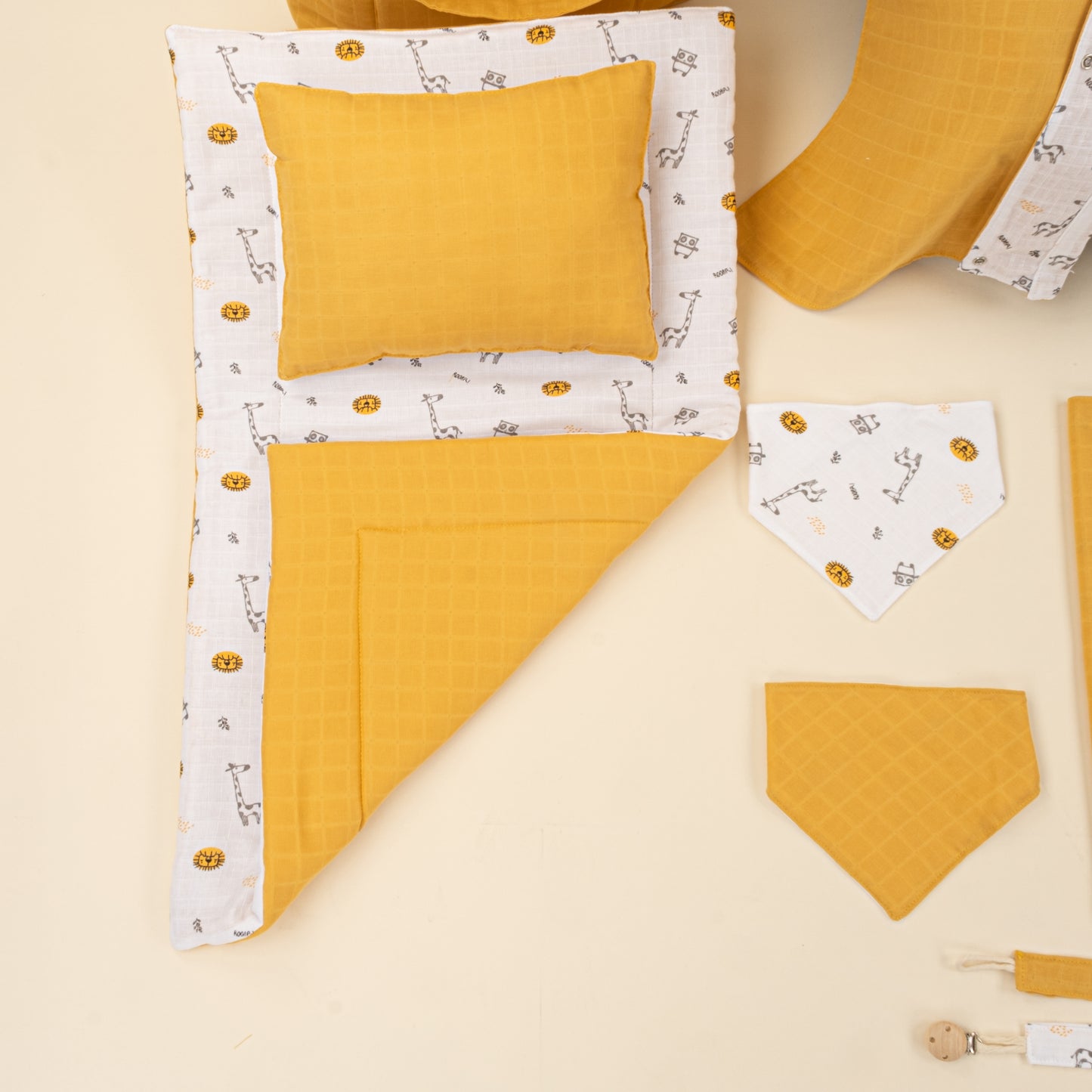 14 Parça Avantajlı Set - Çift Taraflı - Hardal Muslin - Zürafa