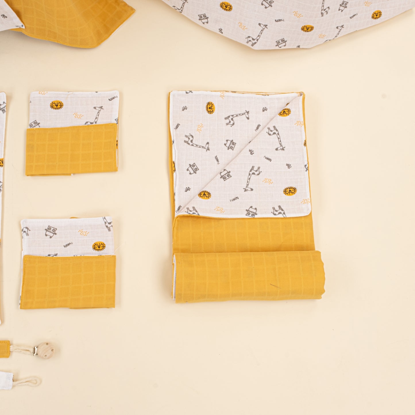 14 Parça Avantajlı Set - Çift Taraflı - Hardal Muslin - Zürafa