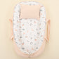 Babynest ve Yastık - Çift Taraflı - Somon Örgü - Yeşil Çiçekler