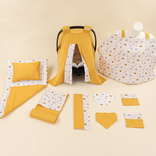 11 Parça Avantajlı Set - Çift Taraflı - Hardal Muslin - Zürafa