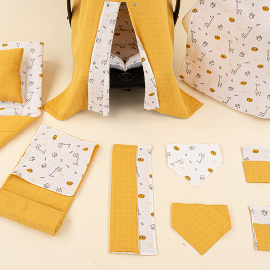 11 Parça Avantajlı Set - Çift Taraflı - Hardal Muslin - Zürafa