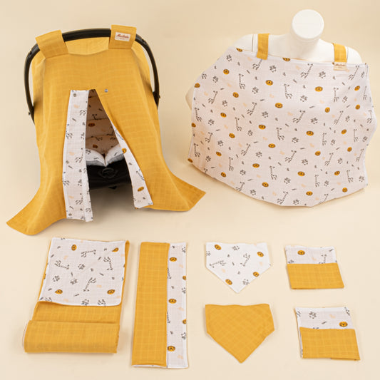 9 Parça Avantajlı Set - Çift Taraflı - Hardal Muslin - Zürafa
