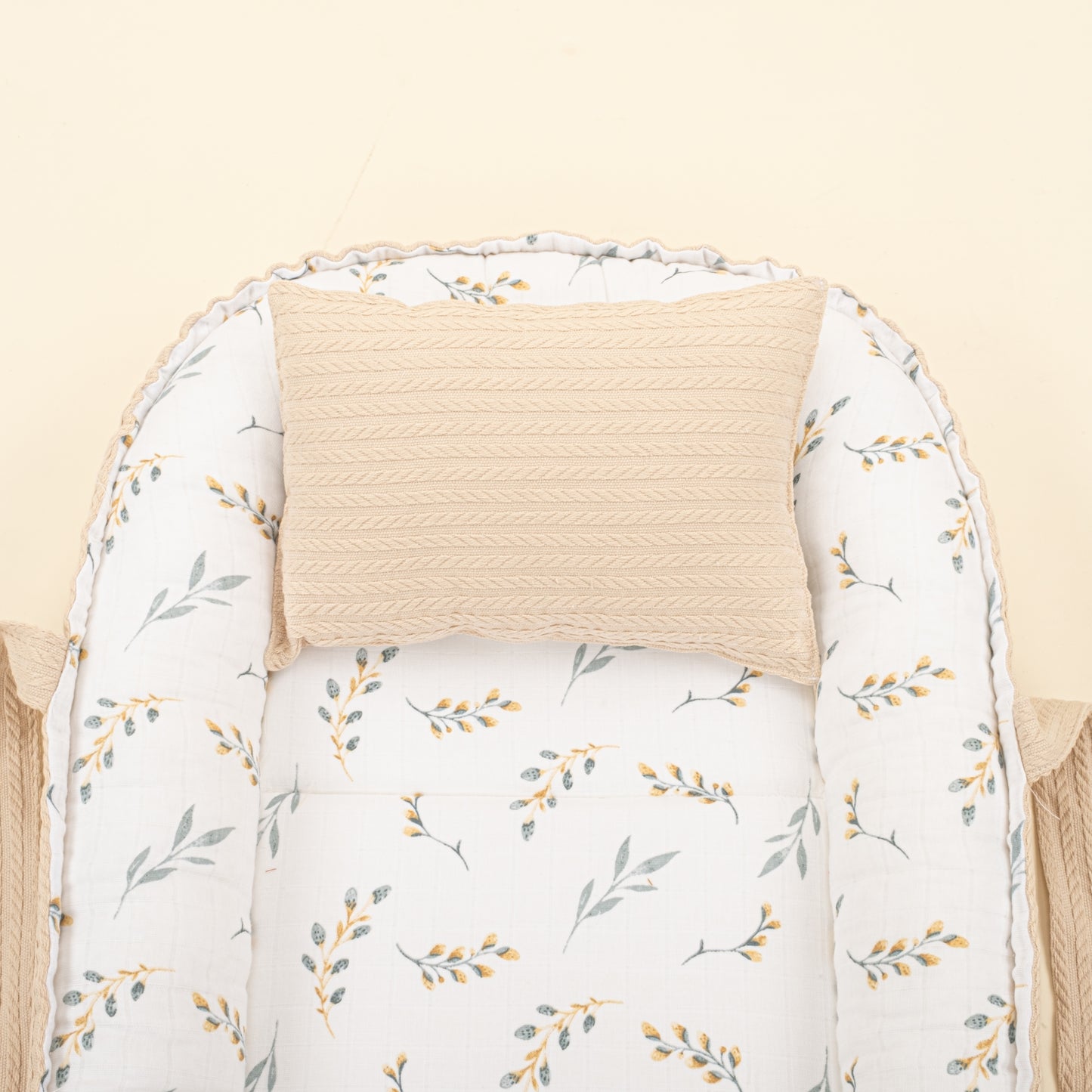 Babynest ve Yastık - Çift Taraflı - Sütlü Kahve Örgü - Yapraklar