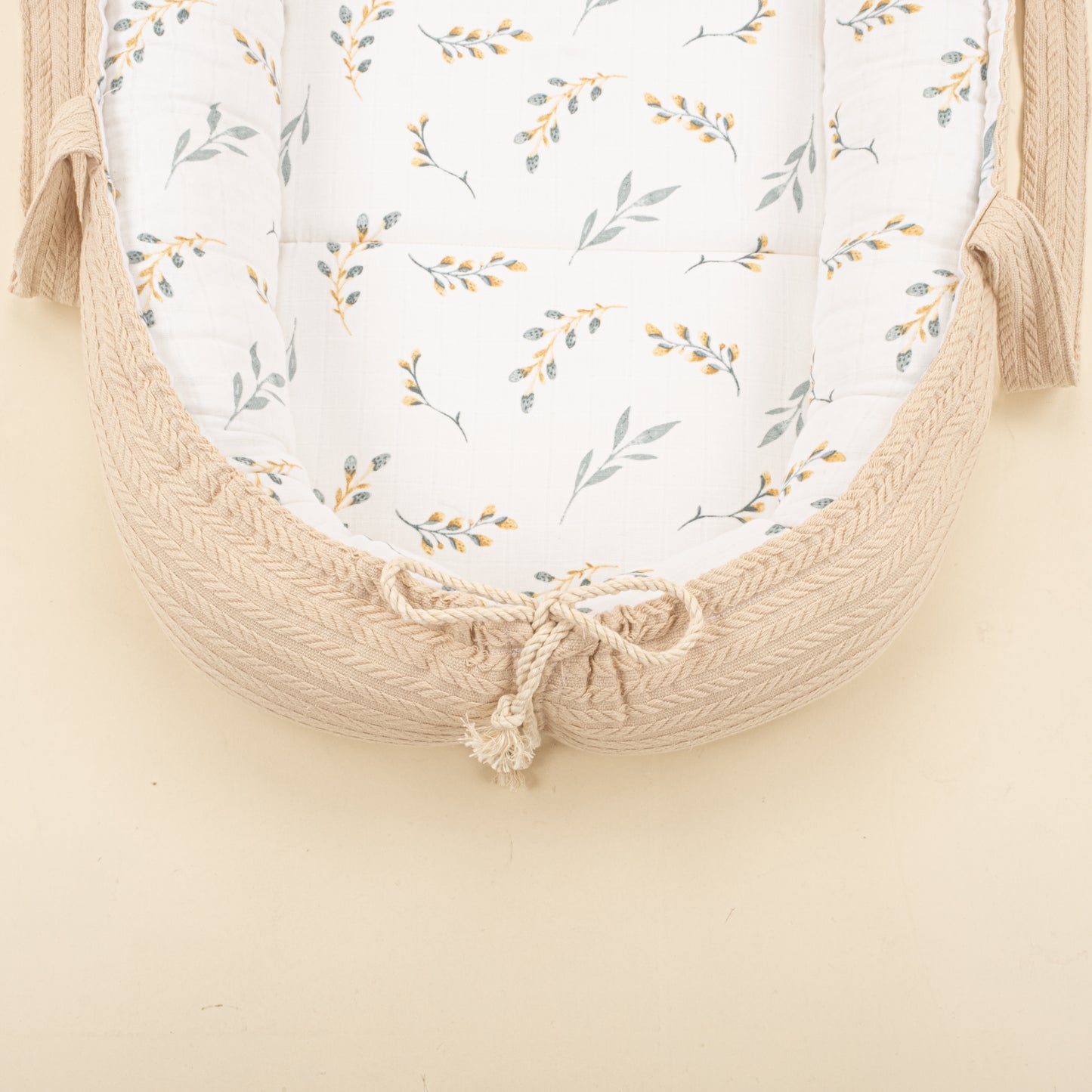Babynest ve Yastık - Çift Taraflı - Sütlü Kahve Örgü - Yapraklar
