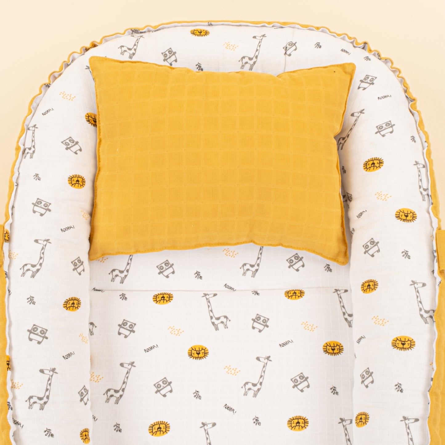Babynest ve Yastık - Çift Taraflı - Hardal Muslin - Zürafa