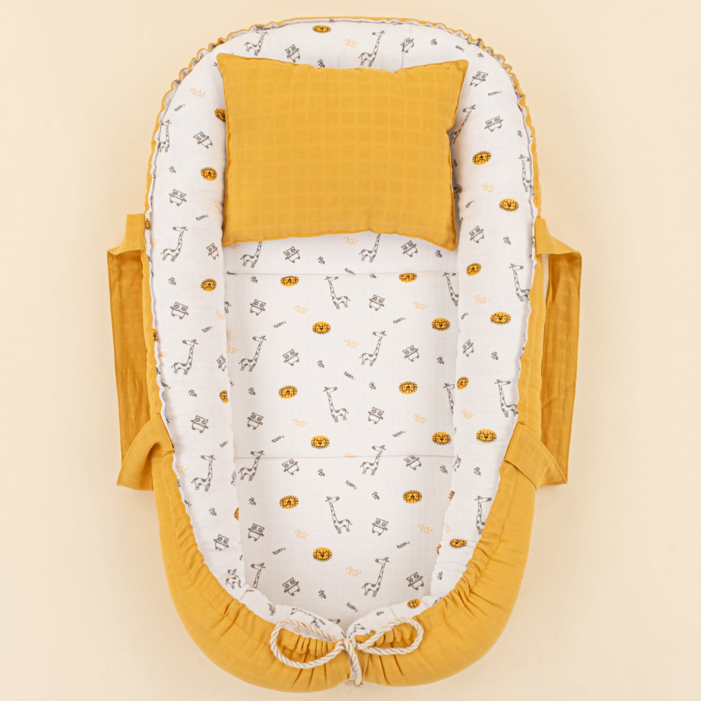 Babynest ve Yastık - Çift Taraflı - Hardal Muslin - Zürafa