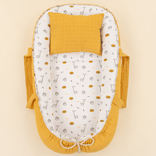 Babynest ve Yastık - Çift Taraflı - Hardal Muslin - Zürafa