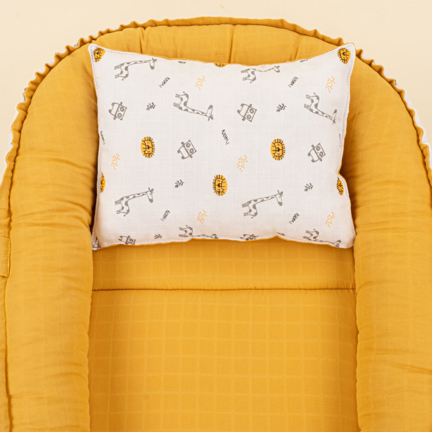 Babynest ve Yastık - Çift Taraflı - Hardal Muslin - Zürafa
