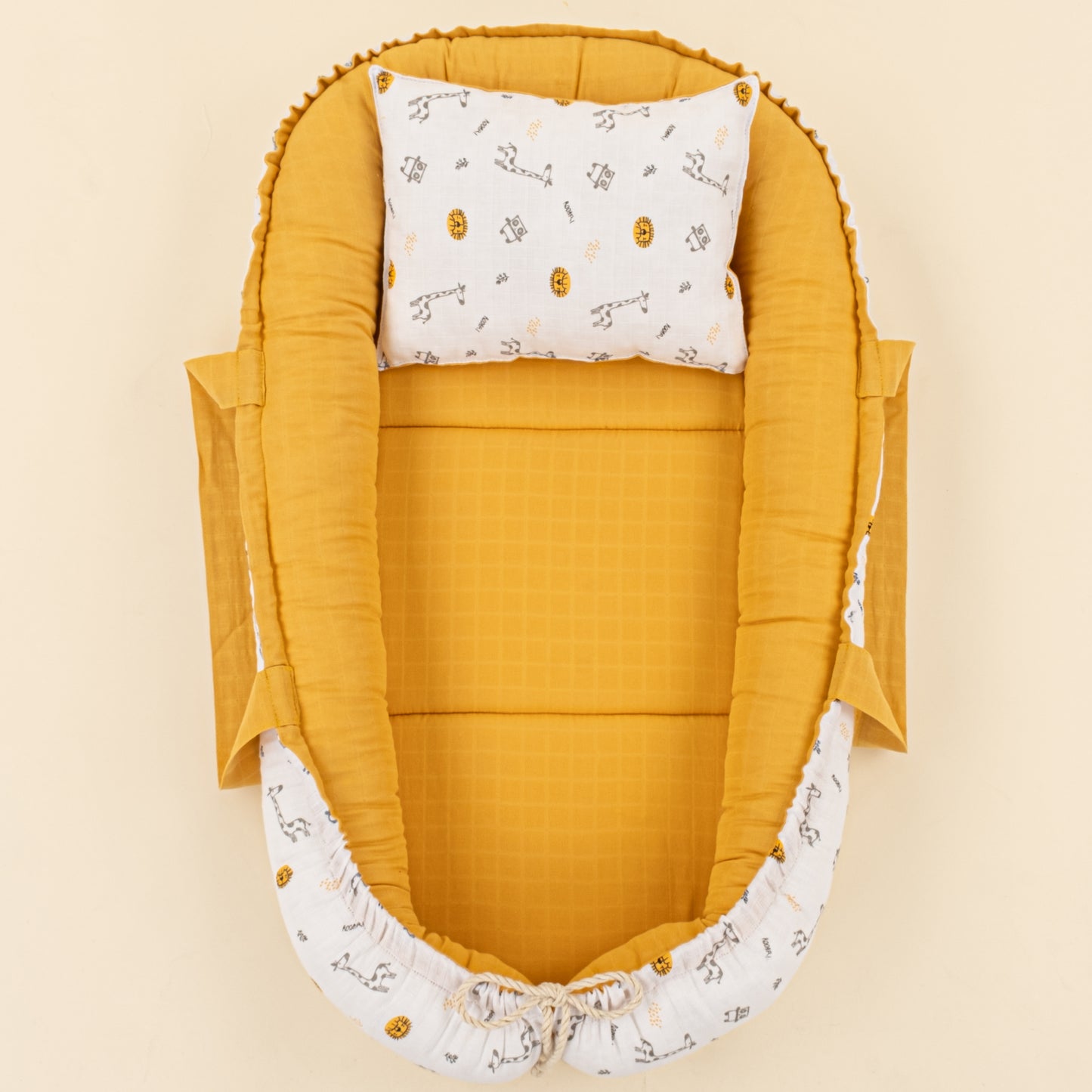 Babynest ve Yastık - Çift Taraflı - Hardal Muslin - Zürafa