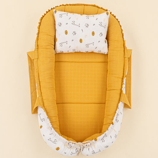 Babynest ve Yastık - Çift Taraflı - Hardal Muslin - Zürafa