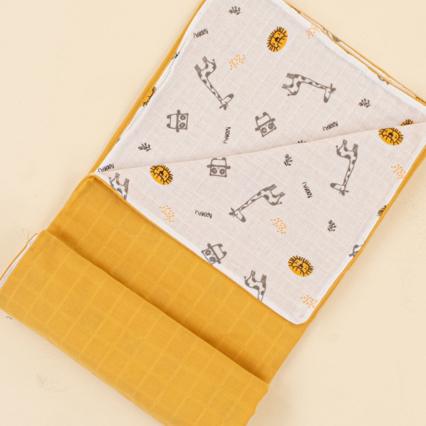 Çift Taraflı Muslin Örtü - Hardal Muslin - Zürafa