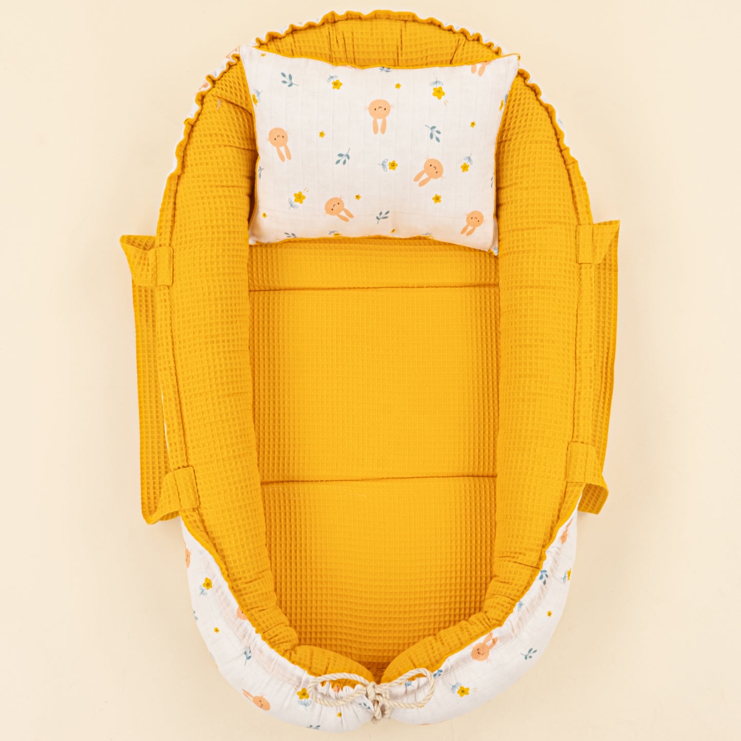 Babynest ve Yastık - Çift Taraflı - Hardal Petek - Turuncu Tavşan