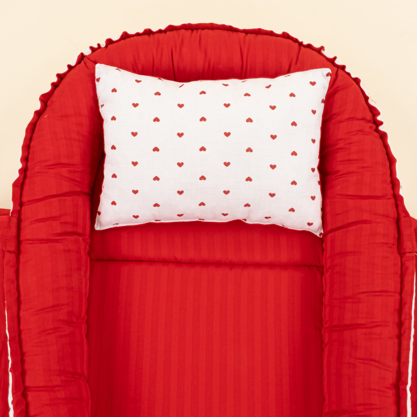 Babynest ve Yastık - Çift Taraflı - Kırmızı Saten - Kırmızı Kalp