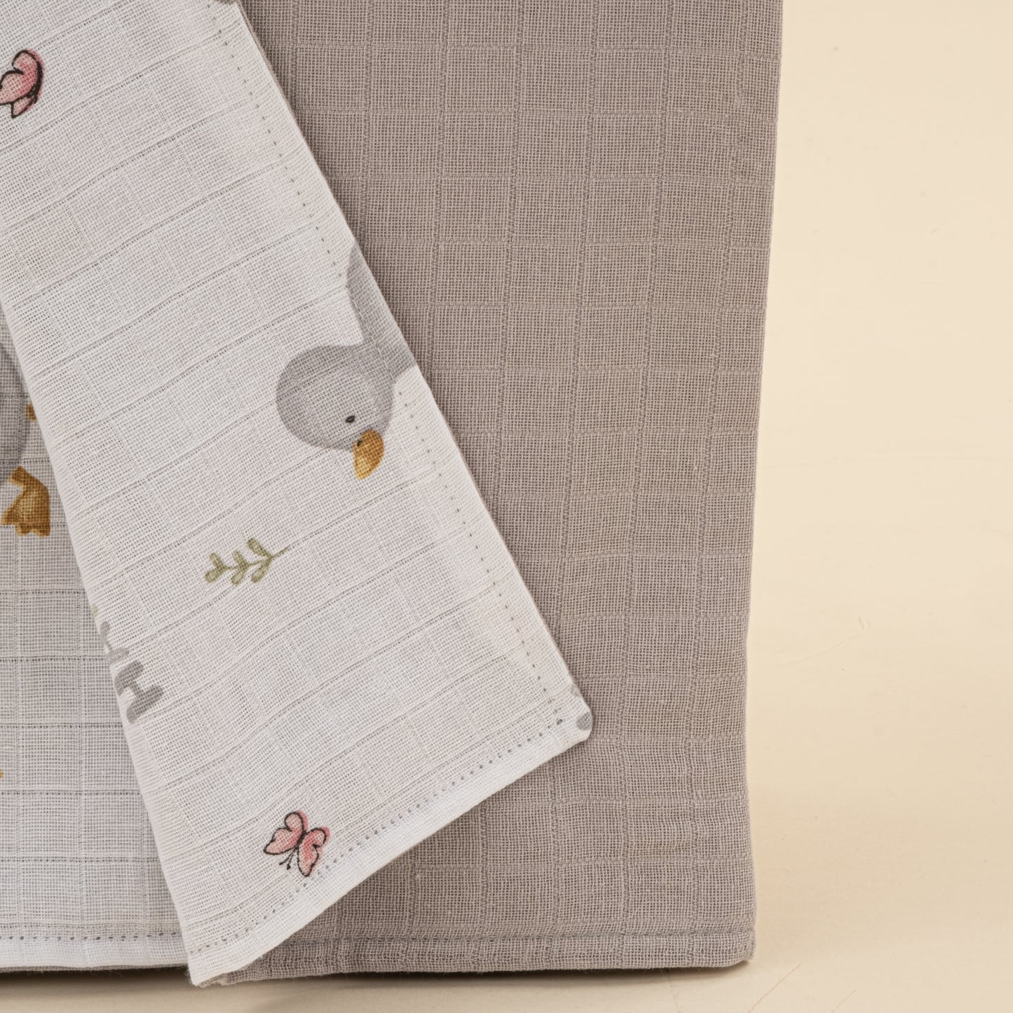 Çift Taraflı Muslin Örtü - Gri Muslin - Ördekler