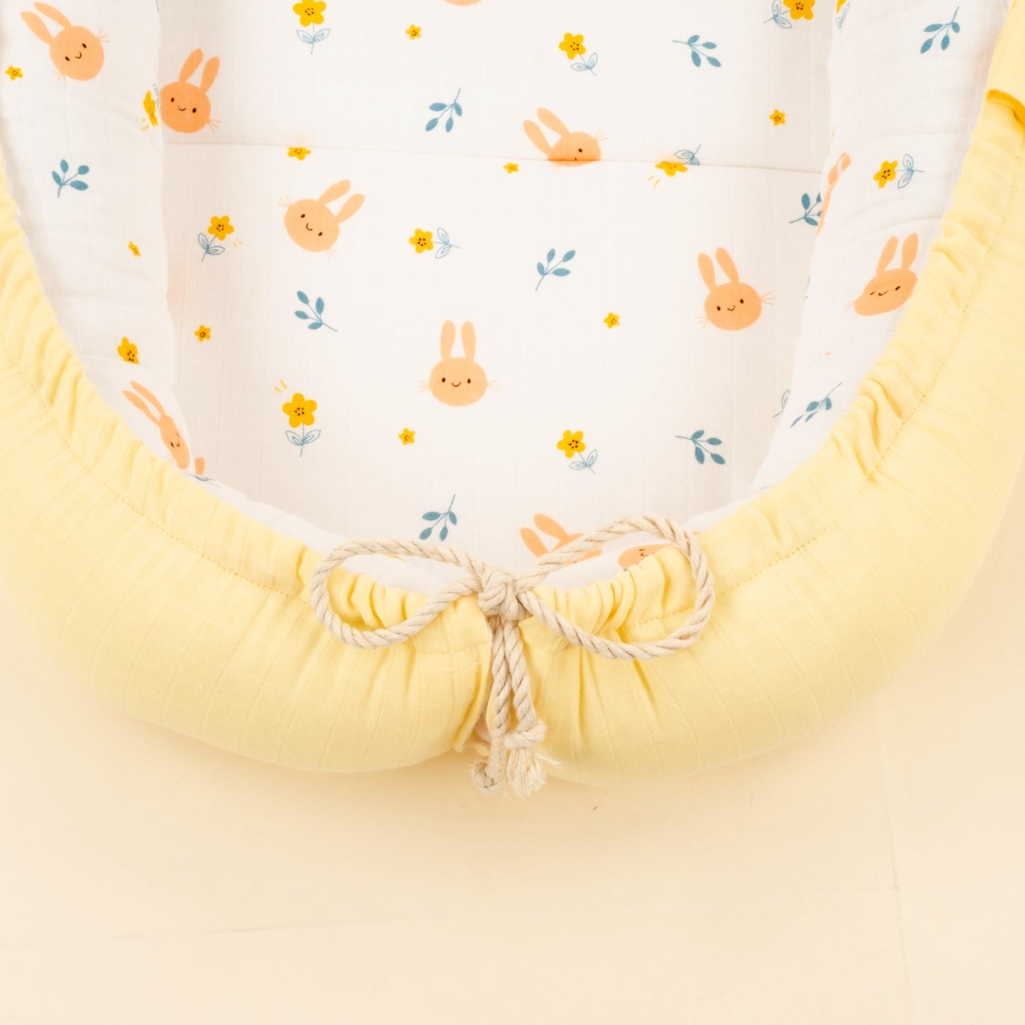 Babynest ve Yastık - Çift Taraflı - Sarı Muslin - Turuncu Tavşan