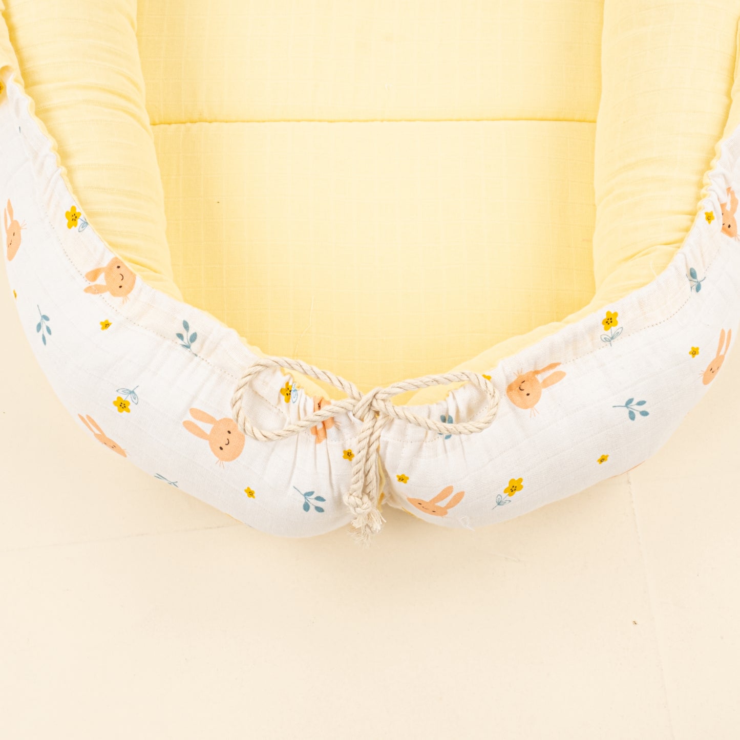 Babynest ve Yastık - Çift Taraflı - Sarı Muslin - Turuncu Tavşan