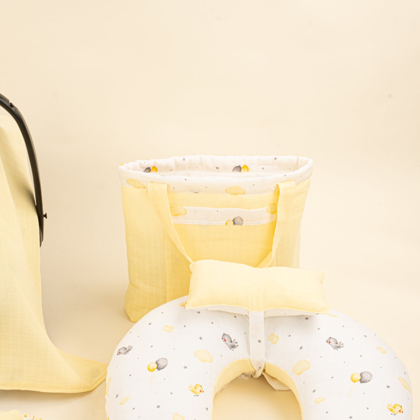 18 Parça Full Set - Çift Taraflı - Sarı Muslin - Sarı Kuş