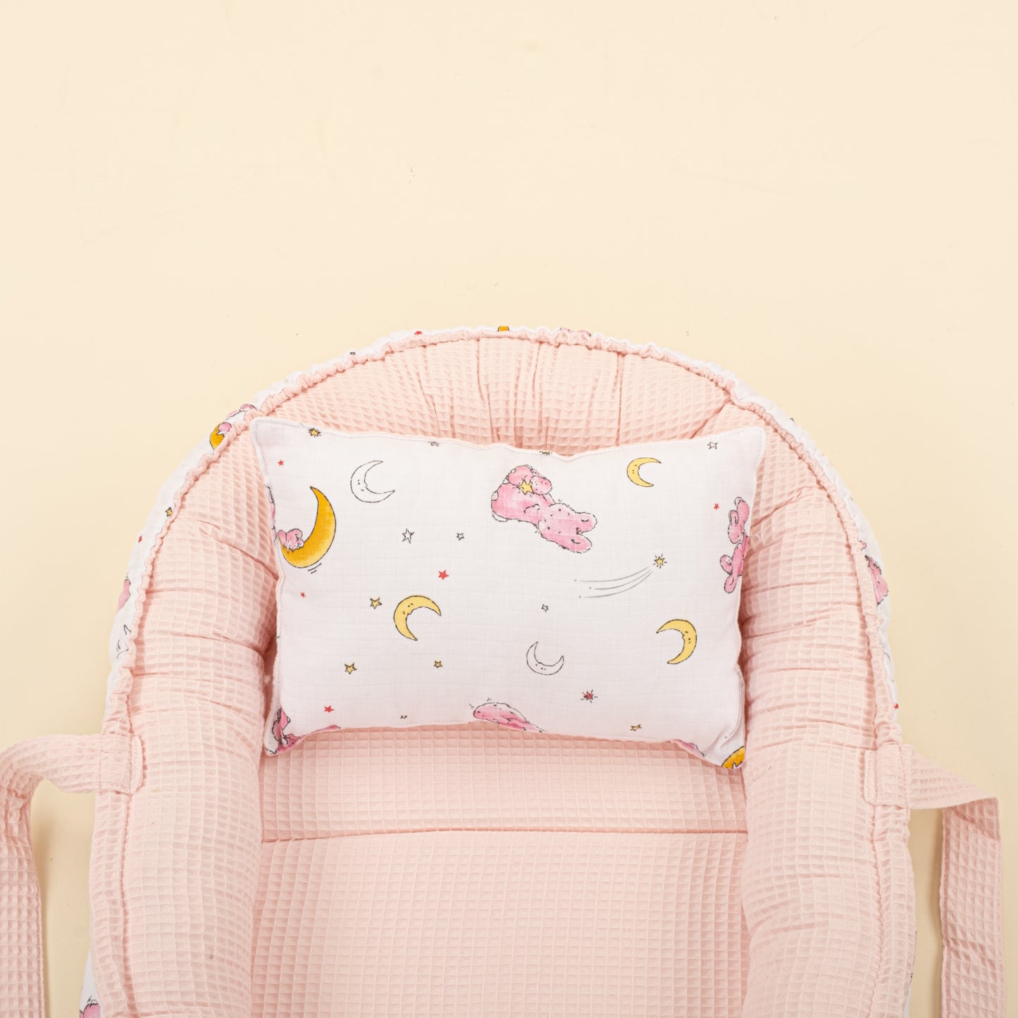 Babynest ve Yastık - Çift Taraflı - Pembe Petek - Pembe Tavşan