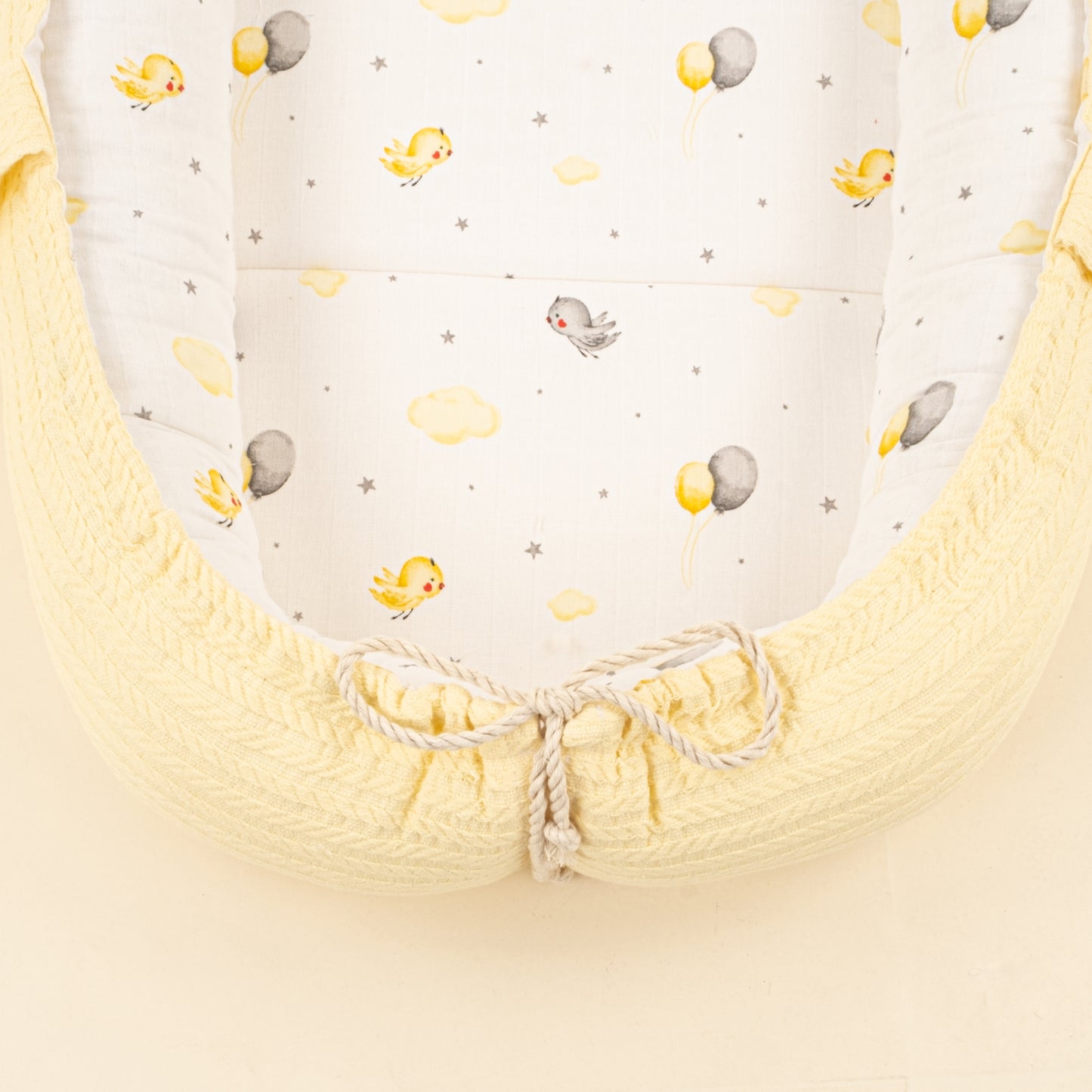 Babynest ve Yastık - Çift Taraflı - Sarı Örgü - Sarı Kuş