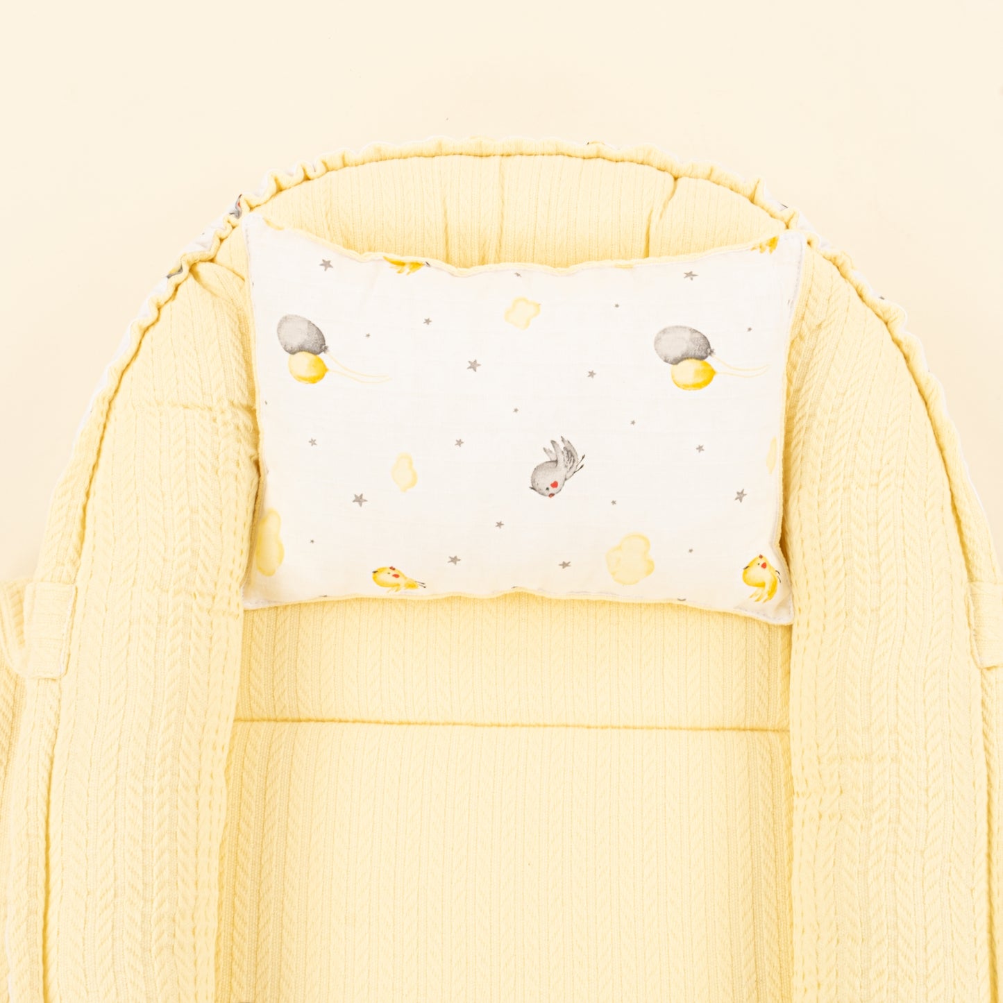 Babynest ve Yastık - Çift Taraflı - Sarı Örgü - Sarı Kuş