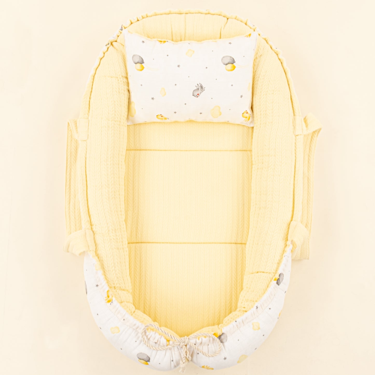 Babynest ve Yastık - Çift Taraflı - Sarı Örgü - Sarı Kuş