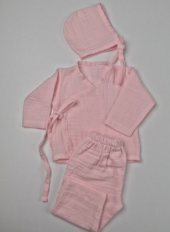 Yenidoğan Hastane Çıkışı İki katlı Muslin Kimono Takım - Pembe