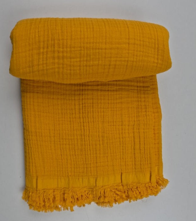 3 lü Bebek Muslin Battaniye Set - Dört Katlı Püsküllü Hardal - İki Katlı Krem - Aslan