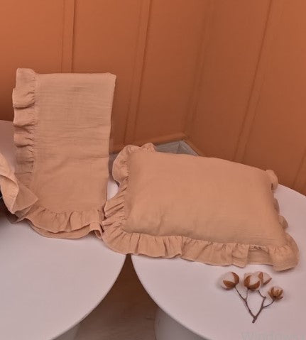 5 Parça Fırfırlı Avantajlı Set - 2 Katlı Organik Muslin Bej