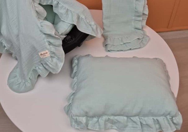 4 Parça Fırfırlı 2 Katlı Organik muslin Avantajlı Set - Mint
