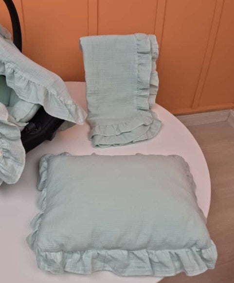 4 Parça Fırfırlı 2 Katlı Organik muslin Avantajlı Set - Mint