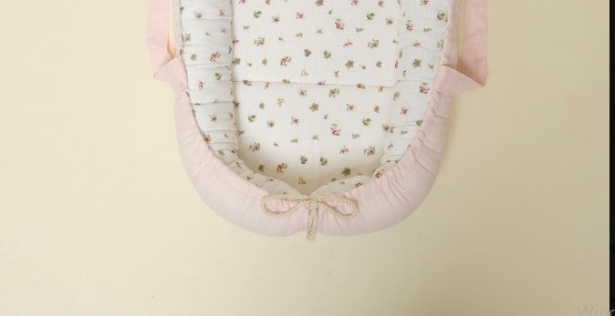 Babynest ve Yastık - Çift Taraflı - Bebe Pembe Muslin - Çiçekler