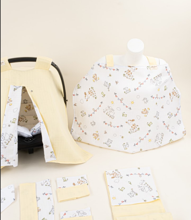 14 Parça Avantajlı Set - Çift Taraflı - Sarı Muslin - Çiftlik Hayvanları