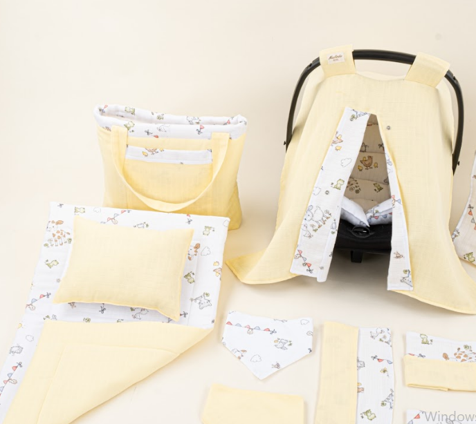 14 Parça Avantajlı Set - Çift Taraflı - Sarı Muslin - Çiftlik Hayvanları
