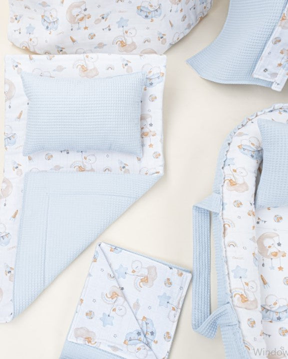 18 Parça Full Set - Çift Taraflı - Bebe Mavi Petek - Uykucu Ördek