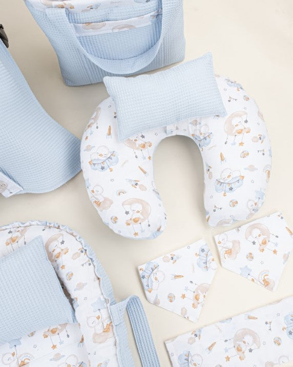 18 Parça Full Set - Çift Taraflı - Bebe Mavi Petek - Uykucu Ördek