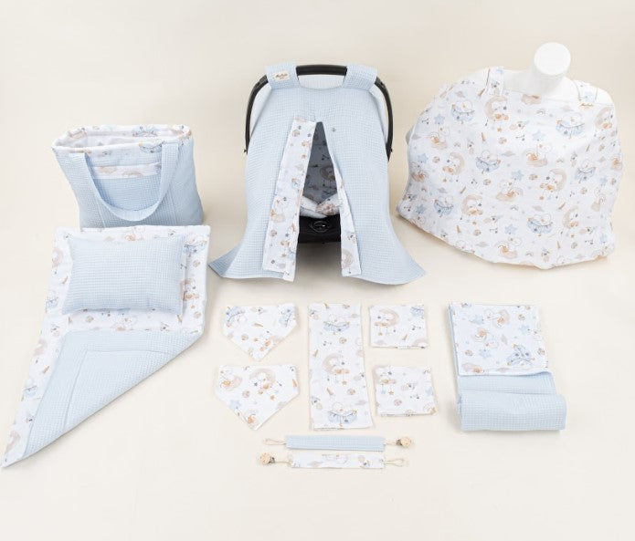 14 Parça Avantajlı Set - Çift Taraflı - Bebe Mavi Petek - Uykucu Ördek