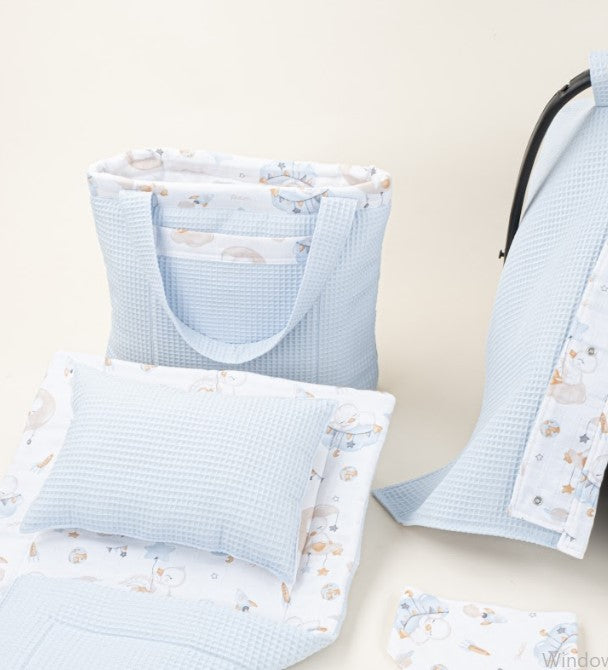 14 Parça Avantajlı Set - Çift Taraflı - Bebe Mavi Petek - Uykucu Ördek
