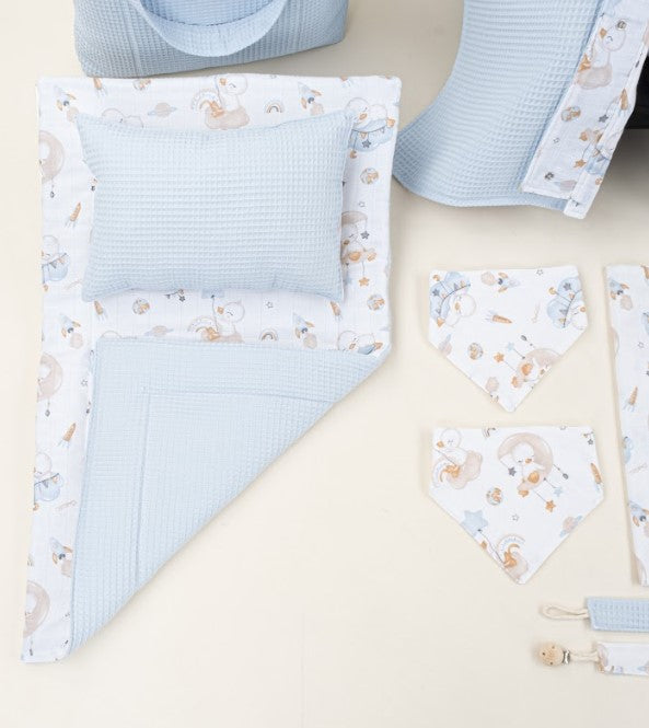 14 Parça Avantajlı Set - Çift Taraflı - Bebe Mavi Petek - Uykucu Ördek