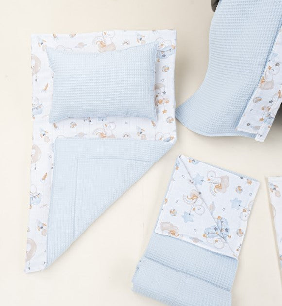 11 Parça Avantajlı Set - Çift Taraflı - Bebe Mavi Petek - Uykucu Ördek