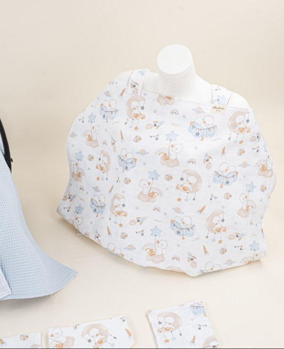 9 Parça Avantajlı Set - Çift Taraflı - Bebe Mavi Petek - Uykucu Ördek