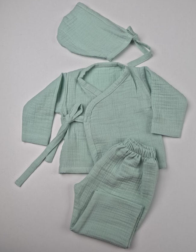 Yenidoğan Hastane Çıkışı İki katlı Muslin Kimono Takım - Mint