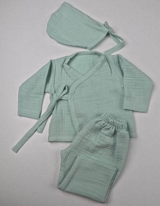 Yenidoğan Hastane Çıkışı İki katlı Muslin Kimono Takım - Mint