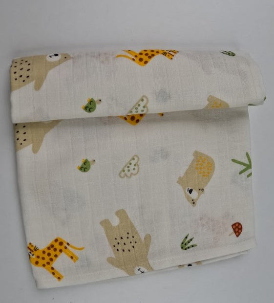 3 lü Bebek Muslin Battaniye Set - Dört Katlı Püsküllü Hardal - İki Katlı Krem - Aslan