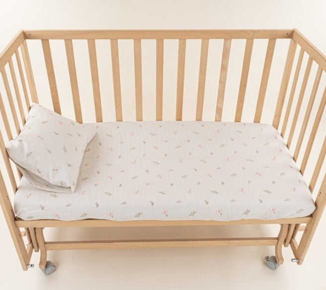 Bebek Lastikli Çarşaf ve Yastık Kılıfı - Pembe Çiçek