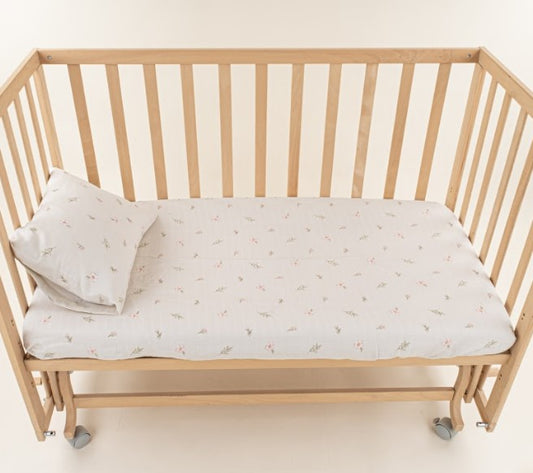 Bebek Lastikli Çarşaf ve Yastık Kılıfı - Pembe Çiçek