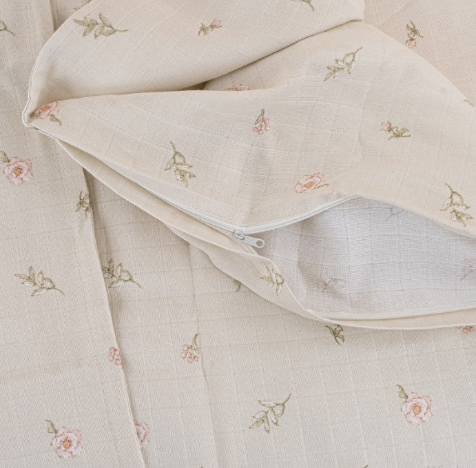 Bebek Muslin Nevresim Seti (Yorgan Kılıfı,Yastık Kılıfı,Lastikli Çarşaf) - Pembe Çiçekler