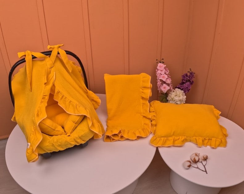 5 Parça Fırfırlı Avantajlı Set - 2 Katlı Organik Muslin Hardal